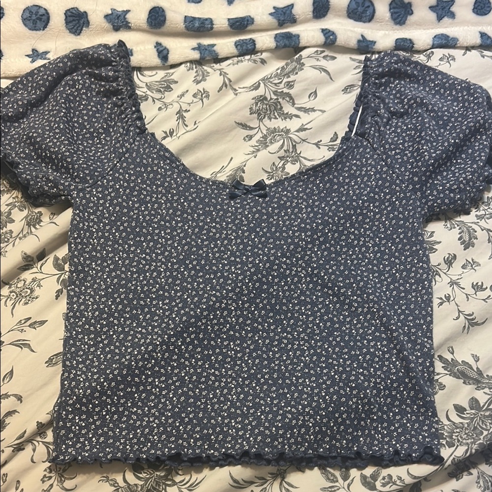 American Eagle Outfitters Blue Smocked Crop Blouse